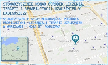STOWARZYSZENIE "MONAR" PORADNIA PROFILAKTYKI, LECZENIA I TERAPII UZALEŻNIEŃ W WARSZAWIE - HOŻA 57 - STOWARZYSZENIE MONAR OŚRODEK LECZENIA, TERAPII I REHABILITACJI UZALEŻNIEŃ W BABIGOSZCZY - HOŻA 57,  WARSZAWA