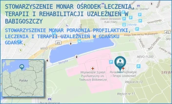 STOWARZYSZENIE MONAR PORADNIA PROFILAKTYKI, LECZENIA I TERAPII UZALEŻNIEŃ W GDAŃSKU - STOWARZYSZENIE MONAR OŚRODEK LECZENIA, TERAPII I REHABILITACJI UZALEŻNIEŃ W BABIGOSZCZY - UL. SREBRNIKI 9,  GDAŃSK