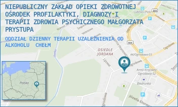 ODDZIAŁ DZIENNY TERAPII UZALEŻNIENIA OD ALKOHOLU - NIEPUBLICZNY ZAKŁAD OPIEKI ZDROWOTNEJ OŚRODEK PROFILAKTYKI, DIAGNOZY I TERAPII ZDROWIA PSYCHICZNEGO MAŁGORZATA PRYSTUPA - OGRODOWA 47,  CHEŁM