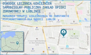 PORADNIA TERAPII UZALEŻNIENIA OD SUBSTANCJI PSYCHOAKTYWNYCH DLA DZIECI - OŚRODEK LECZENIA UZALEŻNIEŃ SAMODZIELNY PUBLICZNY ZAKŁAD OPIEKI ZDROWOTNEJ W LUBLINIE - KARŁOWICZA 1,  LUBLIN