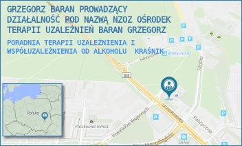 PORADNIA TERAPII UZALEŻNIENIA I WSPÓŁUZALEŻNIENIA OD ALKOHOLU - GRZEGORZ BARAN PROWADZĄCY DZIAŁALNOŚĆ POD NAZWĄ NZOZ OŚRODEK TERAPII UZALEŻNIEŃ BARAN GRZEGORZ - FABRYCZNA 6,  KRAŚNIK