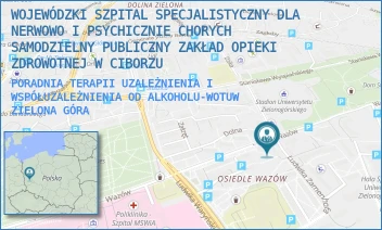 PORADNIA TERAPII UZALEŻNIENIA I WSPÓŁUZALEŻNIENIA OD ALKOHOLU-WOTUW - WOJEWÓDZKI SZPITAL SPECJALISTYCZNY DLA NERWOWO I PSYCHICZNIE CHORYCH SAMODZIELNY PUBLICZNY ZAKŁAD OPIEKI ZDROWOTNEJ W CIBORZU - UL. LUDWIKA ZAMENHOFA 27,  ZIELONA GÓRA