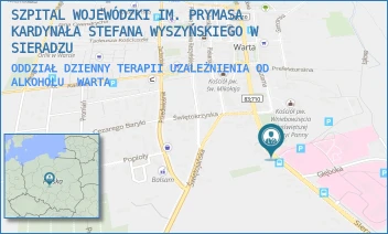 ODDZIAŁ DZIENNY TERAPII UZALEŻNIENIA OD ALKOHOLU - SZPITAL WOJEWÓDZKI IM. PRYMASA KARDYNAŁA STEFANA WYSZYŃSKIEGO W SIERADZU - UL. SIERADZKA 3,  WARTA