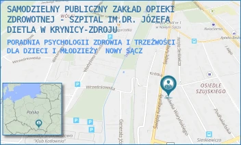 PORADNIA PSYCHOLOGII ZDROWIA I TRZEŹWOŚCI DLA DZIECI I MŁODZIEŻY - SAMODZIELNY PUBLICZNY ZAKŁAD OPIEKI ZDROWOTNEJ - SZPITAL IM.DR. JÓZEFA DIETLA W KRYNICY-ZDROJU - UL. LUDWIKA WARYŃSKIEGO 1, NOWY SĄCZ