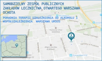 PORADNIA TERAPII UZALEŻNIENIA OD ALKOHOLU I WSPÓŁUZALEŻNIENIA - SAMODZIELNY ZESPÓŁ PUBLICZNYCH ZAKŁADÓW LECZNICTWA OTWARTEGO WARSZAWA OCHOTA - KADŁUBKA 18,  WARSZAWA URSUS