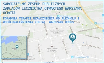PORADNIA TERAPII UZALEŻNIENIA OD ALKOHOLU I WSPÓŁUZALEŻNIENIA (ROTA) - SAMODZIELNY ZESPÓŁ PUBLICZNYCH ZAKŁADÓW LECZNICTWA OTWARTEGO WARSZAWA OCHOTA - KADŁUBKA 18,  WARSZAWA URSUS