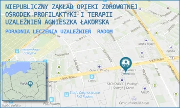 PORADNIA LECZENIA UZALEŻNIEŃ - NIEPUBLICZNY ZAKŁAD OPIEKI ZDROWOTNEJ OŚRODEK PROFILAKTYKI I TERAPII UZALEŻNIEŃ AGNIESZKA ŁAKOMSKA - 1905 ROKU 21,  RADOM