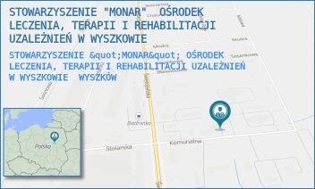 STOWARZYSZENIE "MONAR" OŚRODEK LECZENIA, TERAPII I REHABILITACJI UZALEŻNIEŃ W WYSZKOWIE - STOWARZYSZENIE "MONAR"  OŚRODEK LECZENIA, TERAPII I REHABILITACJI UZALEŻNIEŃ W WYSZKOWIE - KOMUNALNA 10A,  WYSZKÓW