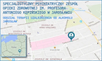 ODDZIAŁ TERAPII UZALEŻNIENIA OD ALKOHOLU - SPECJALISTYCZNY PSYCHIATRYCZNY ZESPÓŁ OPIEKI ZDROWOTNEJ IM. PROFESORA ANTONIEGO KĘPIŃSKIEGO W JAROSŁAWIU - UL. TADEUSZA KOŚCIUSZKI 18,  JAROSŁAW