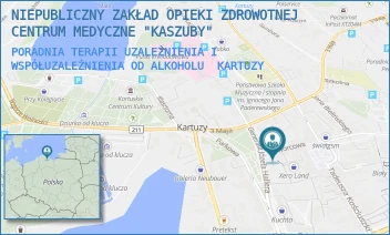 PORADNIA TERAPII UZALEŻNIENIA I WSPÓŁUZALEŻNIENIA OD ALKOHOLU - NIEPUBLICZNY ZAKŁAD OPIEKI ZDROWOTNEJ CENTRUM MEDYCZNE "KASZUBY" - UL. DWORCOWA 2,  KARTUZY