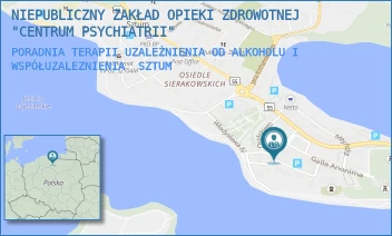 PORADNIA TERAPII UZALEŻNIENIA OD ALKOHOLU I WSPÓŁUZALEZNIENIA - NIEPUBLICZNY ZAKŁAD OPIEKI ZDROWOTNEJ "CENTRUM PSYCHIATRII" - UL. ZWIĄZKU JASZCZURCZEGO 8,  SZTUM