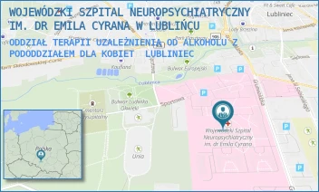 ODDZIAŁ TERAPII UZALEŻNIENIA OD ALKOHOLU Z PODODDZIAŁEM DLA KOBIET - WOJEWÓDZKI SZPITAL NEUROPSYCHIATRYCZNY IM. DR EMILA CYRANA W LUBLIŃCU - UL. GRUNWALDZKA 48,  LUBLINIEC