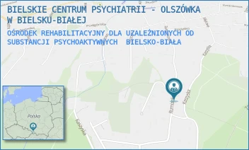 OŚRODEK REHABILITACYJNY DLA UZALEŻNIONYCH OD SUBSTANCJI PSYCHOAKTYWNYCH - BIELSKIE CENTRUM PSYCHIATRII - OLSZÓWKA W BIELSKU-BIAŁEJ - UL. KASZYSKA 40A,  BIELSKO-BIAŁA