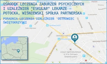 PORADNIA LECZENIA UZALEŻNIEŃ - OŚRODEK LECZENIA ZABURZEŃ PSYCHICZNYCH I UZALEŻNIEŃ "ESKULAP" LEKARZE - POTOCKA, POTOCKI SPÓŁKA PARTNERSKA - SIENKIEWICZA 80,  OSTROWIEC ŚWIĘTOKRZYSKI