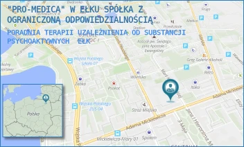 PORADNIA TERAPII UZALEŻNIENIA OD SUBSTANCJI PSYCHOAKTYWNYCH - "PRO-MEDICA" W EŁKU SPÓŁKA Z OGRANICZONĄ ODPOWIEDZIALNOŚCIĄ - KONOPNICKIEJ 1,  EŁK