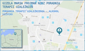 PORADNIA TERAPII UZALEŻNIENIA - ALKOHOL - GIZELA MARIA FROJMAN NZOZ PORADNIA TERAPII UZALEŻNIEŃ - I DYWIZJI IM. T. KOŚCIUSZKI 9/1,  GIŻYCKO