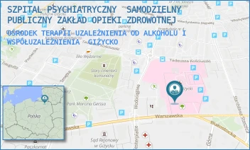 OŚRODEK TERAPII UZALEŻNIENIA OD ALKOHOLU I WSPÓŁUZALEŻNIENIA - SZPITAL PSYCHIATRYCZNY  SAMODZIELNY PUBLICZNY ZAKŁAD OPIEKI ZDROWOTNEJ - WARSZAWSKA 41A,  GIŻYCKO