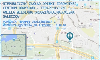 PORADNIA TERAPII UZALEŻNIENIA I WSPÓŁUZALEŻNIENIA OD ALKOHOLU - NIEPUBLICZNY ZAKŁAD OPIEKI ZDROWOTNEJ CENTRUM ODWYKOWO - TERAPEUTYCZNE S.C. ANIELA WIESŁAWA GRUDZIŃSKA,MAGDALENA GAŁECZKA - TRYBUNALSKA 11,  ELBLĄG
