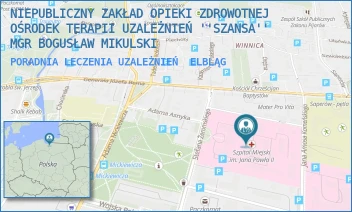 PORADNIA LECZENIA UZALEŻNIEŃ - NIEPUBLICZNY ZAKŁAD OPIEKI ZDROWOTNEJ OŚRODEK TERAPII UZALEŻNIEŃ ''SZANSA'' MGR BOGUSŁAW MIKULSKI - ŻEROMSKIEGO 22,  ELBLĄG
