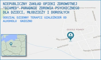 ODDZIAŁ DZIENNY TERAPII UZALEŻNIEŃ OD ALKOHOLU - NIEPUBLICZNY ZAKŁAD OPIEKI ZDROWOTNEJ "DIAMED" PORADNIE ZDROWIA PSYCHICZNEGO DLA DZIECI, MŁODZIEŻY I DOROSŁYCH - ELIZY ORZESZKOWEJ 29C,  GNIEZNO