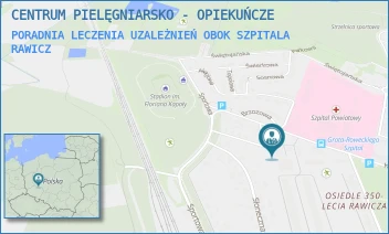 PORADNIA LECZENIA UZALEŻNIEŃ OBOK SZPITALA - CENTRUM PIELĘGNIARSKO - OPIEKUŃCZE - GROTA ROWECKIEGO 9K,  RAWICZ